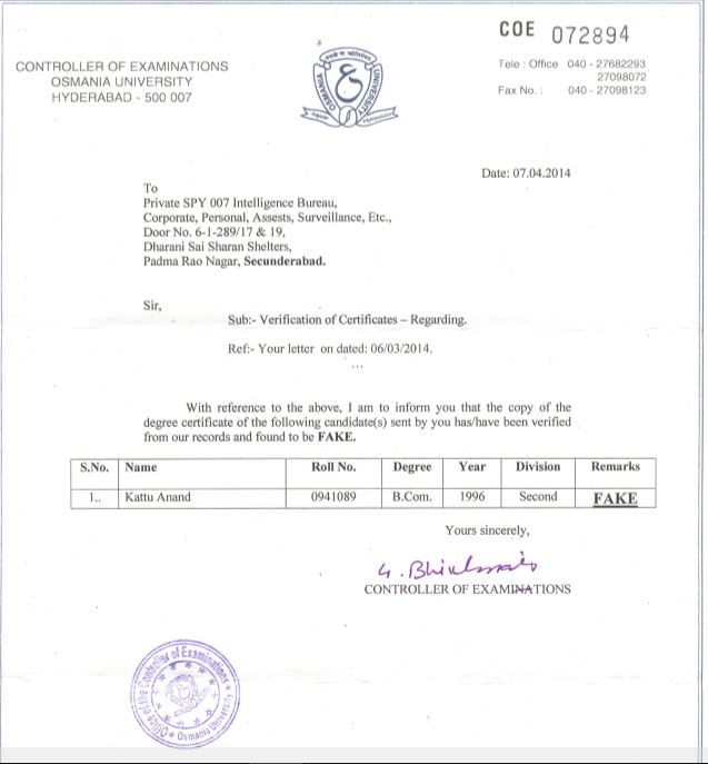 Osmania Certificate